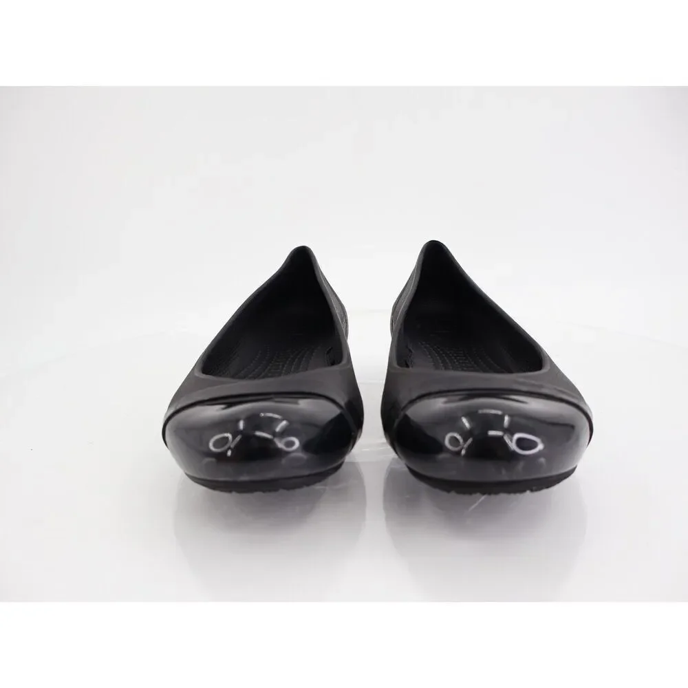 CROCS Women's Cap Toe Ballet Flats Size 7 Black Rubber Slip On Rubber Light Shoe